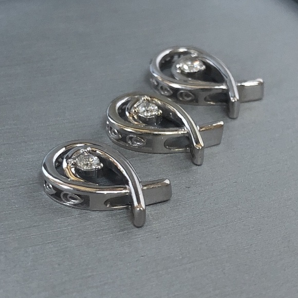 LOT (3) Solid 10K (not 14K) White Gold Natural Diamond Solitaire Charm Pendants - Picture 9 of 16